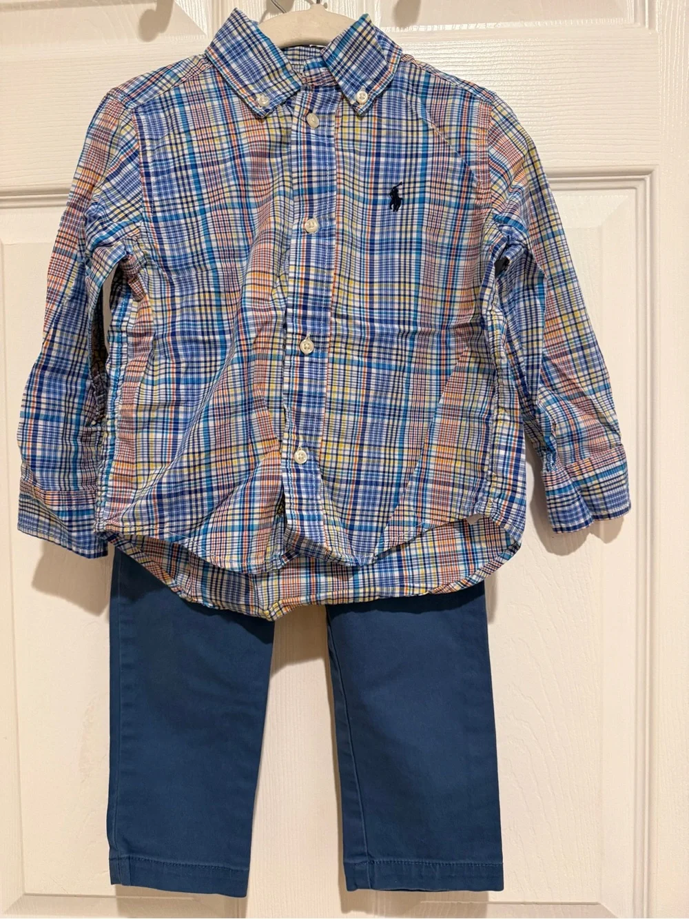 Polo Ralph Lauren Boys 2T Plaid Button Down Shirt Blue Chino Pants Outfit Set